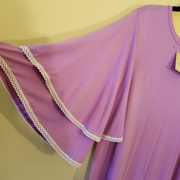 Tiered Bell Sleeve Tunic Length Top in Lavender - Picture 2 of 6